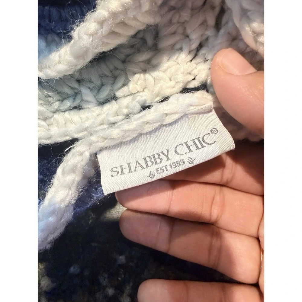 Handmade Crocheted Granny Square‎ Afghan Blanket Navy Blue White 59x46